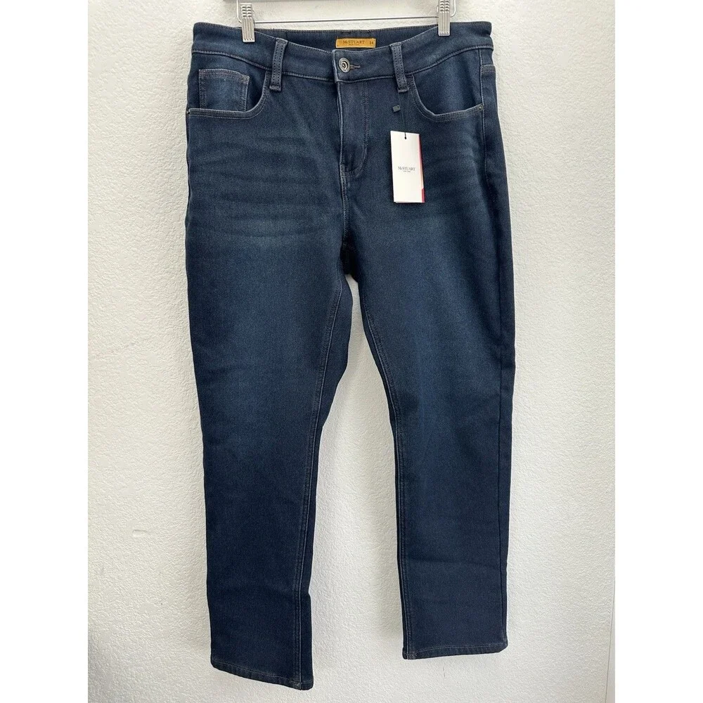 NWT McStuart New York Mens 34 Warm Bonded Thermal Lined Jeans Dark Indigo